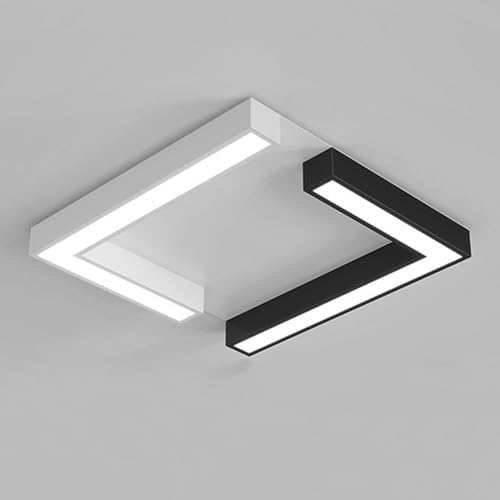 Modern LED Ceiling Light Fixture - Square Flush Mount Lighting for Kitchen, Bedroom, Bathroom, Hallway - Minimalist Black & White Design, Mid-Century Style Indoor Lamp