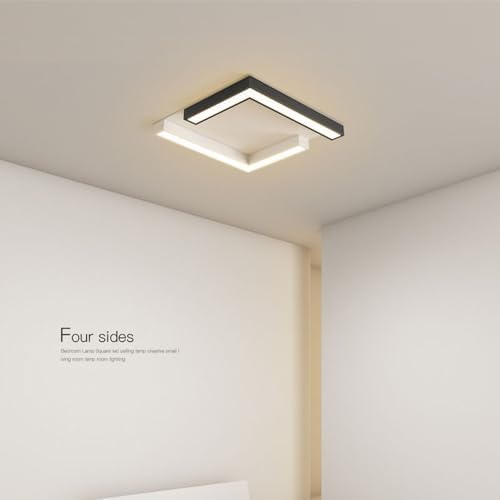 Modern LED Ceiling Light Fixtures - Black & White Flush Mount - Minimalist Square Design - Mid-Century Indoor Lighting for Kitchen, Bedroom, Bathroom, Hallway & Laundry Room