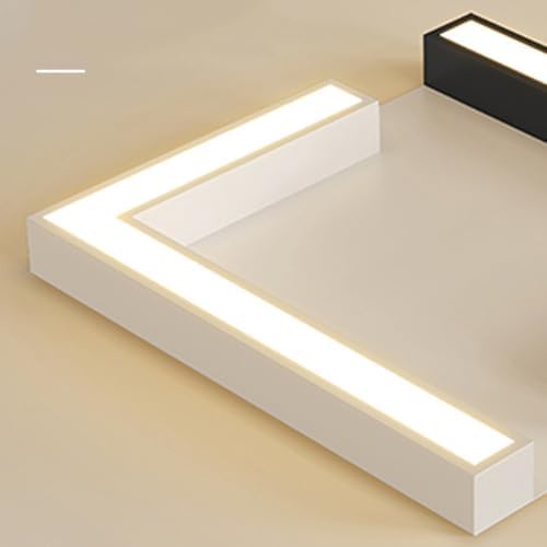 Modern LED Ceiling Light Fixture - Square Flush Mount Lighting for Kitchen, Bedroom, Bathroom, Hallway - Minimalist Black & White Design, Mid-Century Style Indoor Lamp