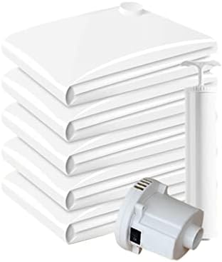 Thickened Vacuum Storage Bags with Valve - White Border, Folding Compression, Travel-Safe Seal, 50x70cm, 5 Pack, Ideal for Clothes, Bedding, and Travel - Electric Air Pump Included