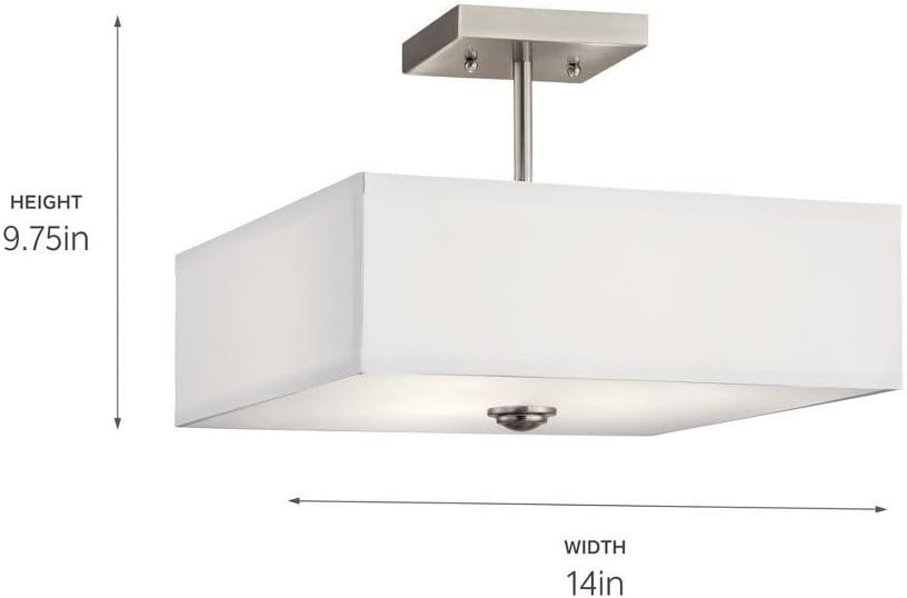 Kichler, Shailene 14' 3 Light Square Semi Flush with Satin Etched White Diffuser and White Microfiber Shade in Black, 43691BK