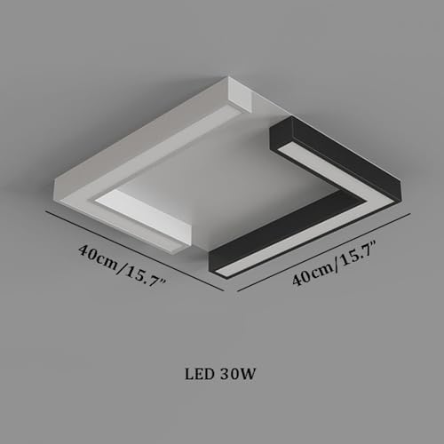 Modern LED Ceiling Light Fixture - Square Flush Mount Lighting for Kitchen, Bedroom, Bathroom, Hallway - Minimalist Black & White Design, Mid-Century Style Indoor Lamp
