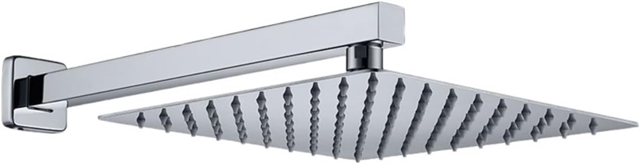 Square Wall Mounted Top Overhead Shower Bathroom Fixture Set Stainless Steel 8/10/11 Inch with Shower Arm Chrome Matt Black(Chrome 12 inch)