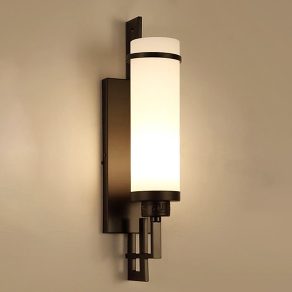 Antique Wrought Iron Metal Wall Light, Cylinder Glass Shade Wall Sconce, Decorative E27 Fixture for Over Mirror, Bedroom, Bathroom & Entryway Hardwired Lights(Black)