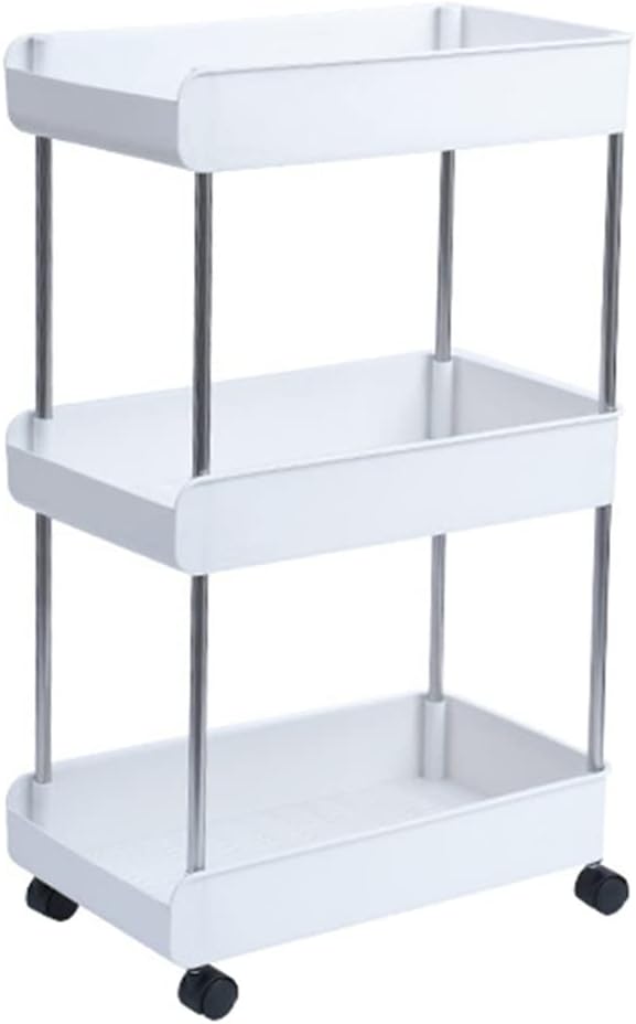Kitchen Trolley 3/4 Tier Bedroom Snacks Cart Bathroom Storage Rack with Wheels Househlod Standing Shelf (Color : A Size : 1pcs) (A 1pcs)