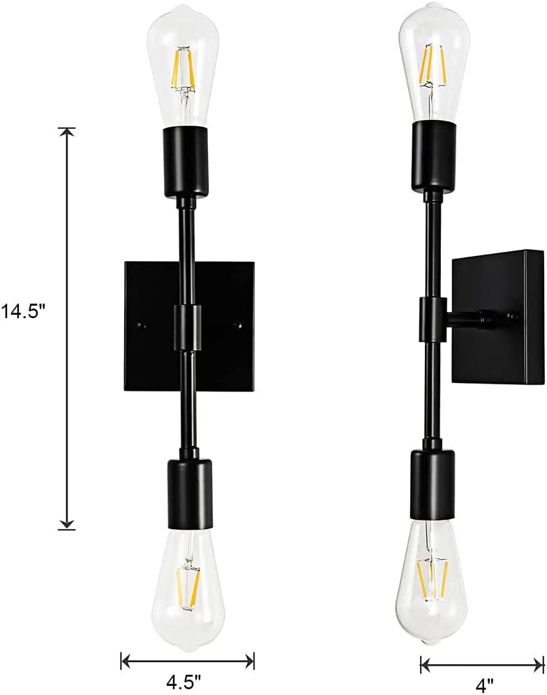 Wall Lights,E26 Industrial Retro Wrought Iron Wall Lamp Wall Sconce Lighting Fixture Bright Vanity Light Metal Wall Lamp for Bathroom,Living Room,Bedroom,Hallway, Black,2 Heads