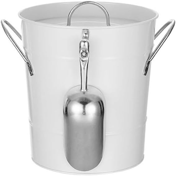 Ice Bucket Bar Stainless Steel Ice Bucket with Lid Portable Ice Bucket Champagne Beer High Color Ice Pellet Bucket(White)