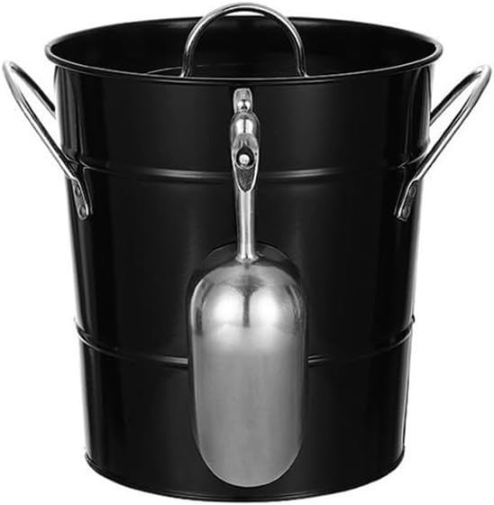 Ice Bucket Bar Stainless Steel Ice Bucket with Lid Portable Ice Bucket Champagne Beer High Color Ice Pellet Bucket(Black)