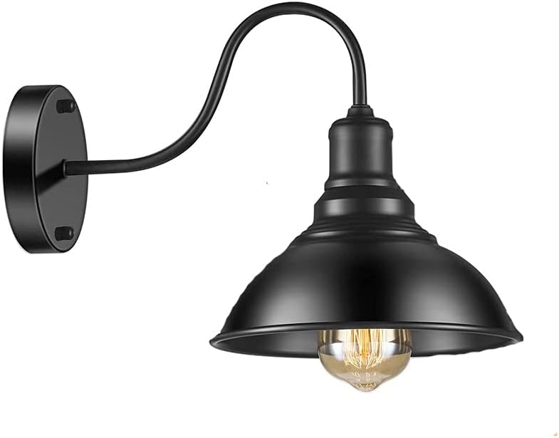 E27 Gooseneck Industrial Wall Sconce Matte Black Vintage Light Fixture High Transmission Wrought Iron Lamp Farmhouse Metal Lantern for Indoor Bedroom Bathroom