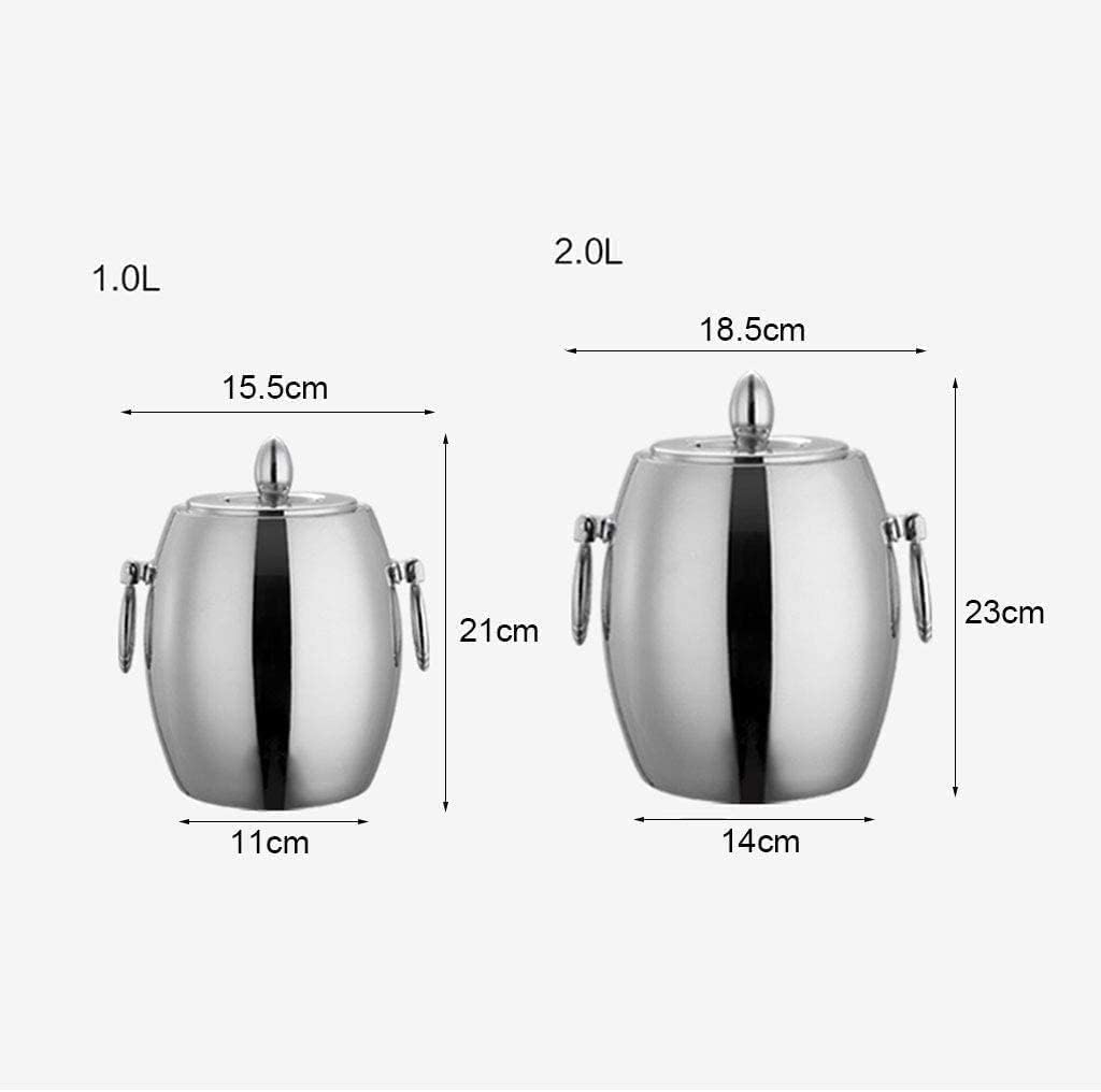 Stainless Steel Ice Bucket,Double Wall Ice Bucket with Lid Strainer and Tongs, Great for Cocktail Bar and Parties Freezer, Chilling Champagne Wine and Beer (Size : 2L) ()