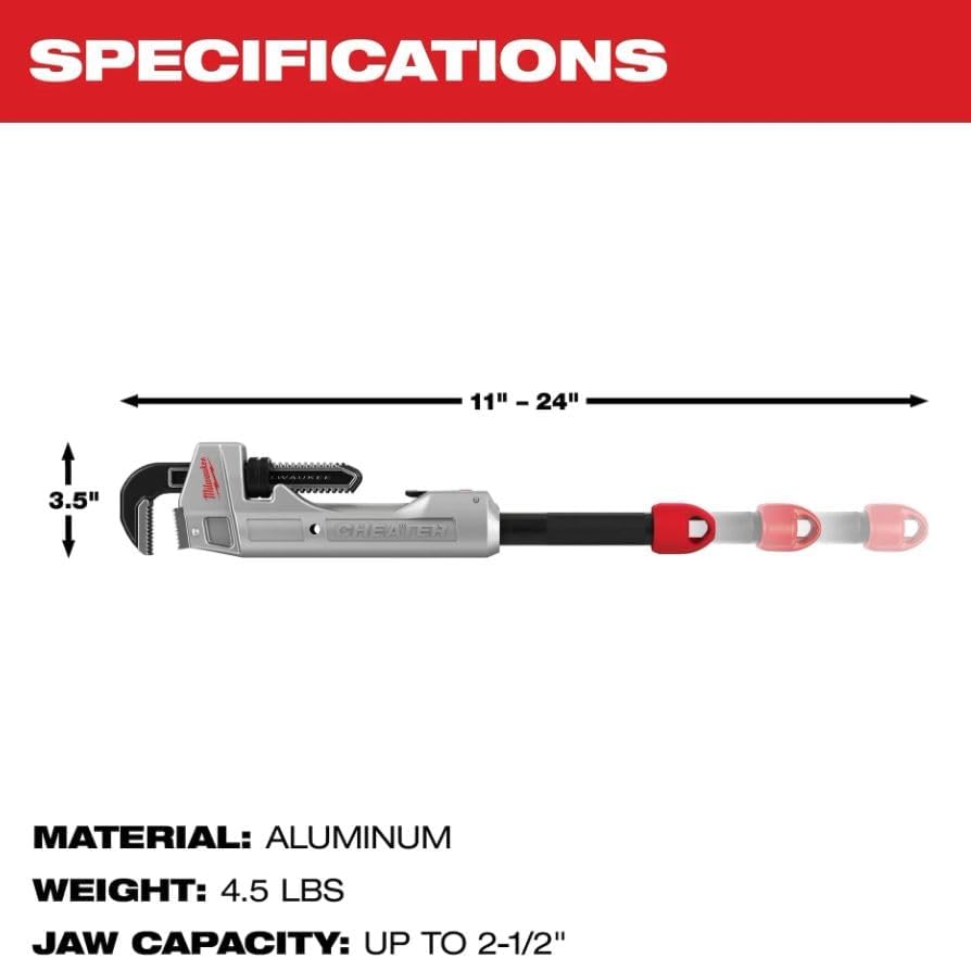 Milwaukee Electric - Cheater Aluminum Adaptable Pipe Wrench