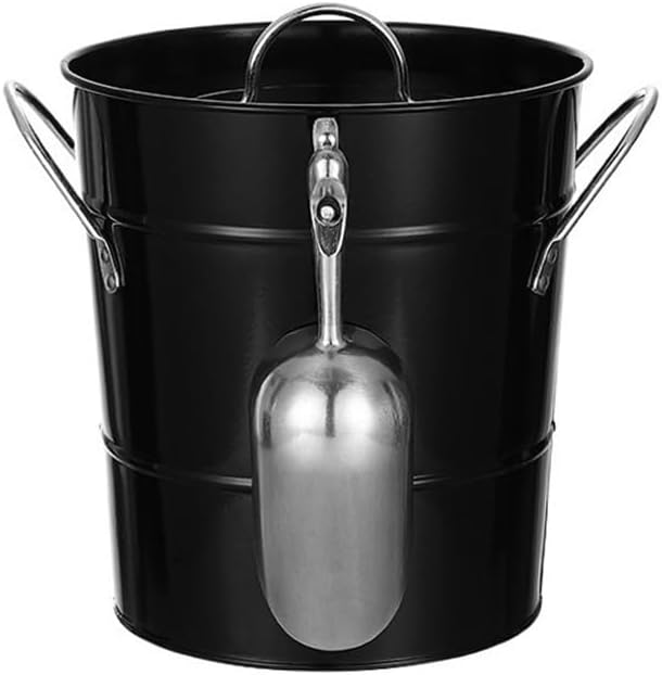 Ice Buckets Bar Stainless Steel Ice Bucket with Lid Portable Ice Bucket Champagne Beer High Color Ice Pellet Bucket Ice Bucket Kits(Black)