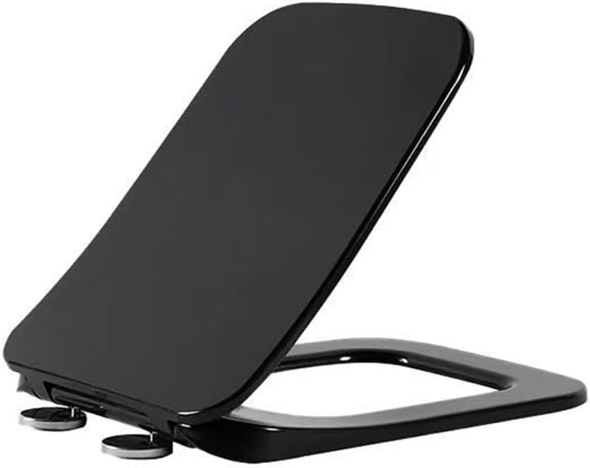 Matte Black Soft-Close Toilet Seat,Rectangular Toilet Bowl with Quick Release UF Material for Square Toilet Replacement Cover Lid for Modern Bathrooms,Adjustable Hinge,Black