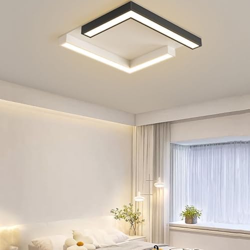 Modern LED Ceiling Light Fixtures - Black & White Flush Mount - Minimalist Square Design - Mid-Century Indoor Lighting for Kitchen, Bedroom, Bathroom, Hallway & Laundry Room