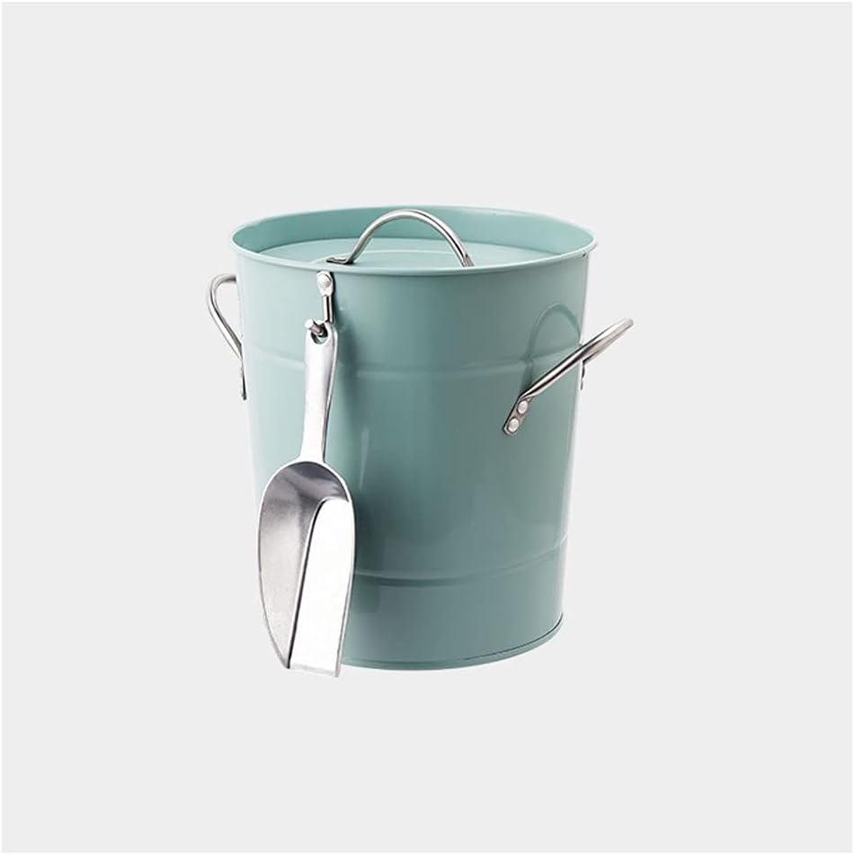 Ice Bucket Ice Bucket Cooler Wrought Iron Bar Beer Champagne Ice Bucket with Lid Small Ice Bucket White Blue Red Aluminum Color with Ice Shovel Ice Buckets for Cocktail Bar (Color : Blu)