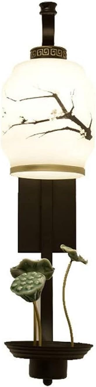 Modern Chinese Style Ceramic Lotus Simply Decorated Bedroom Bedside Lamp Wall Lamp Indoor Toilet Black Wrought Iron Fixtures Glass Lampshade 1 Light Source Aisle Stairs Corridor Wall Lamp 58 * 25c