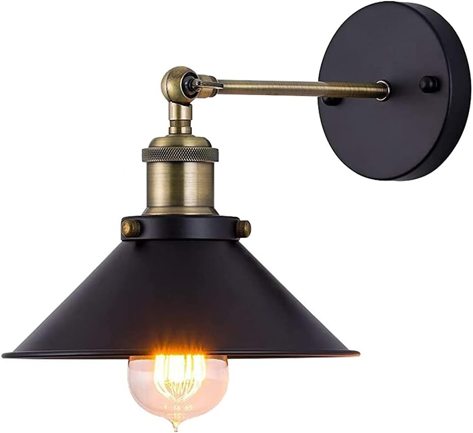 Industrial Vintage Wrought Iron Wall Light E27 Edison Adjustable Lighting Fixtures Black Lampshades for Indoor Living Room Bedrooms Bathroom Loft Corridor Lights