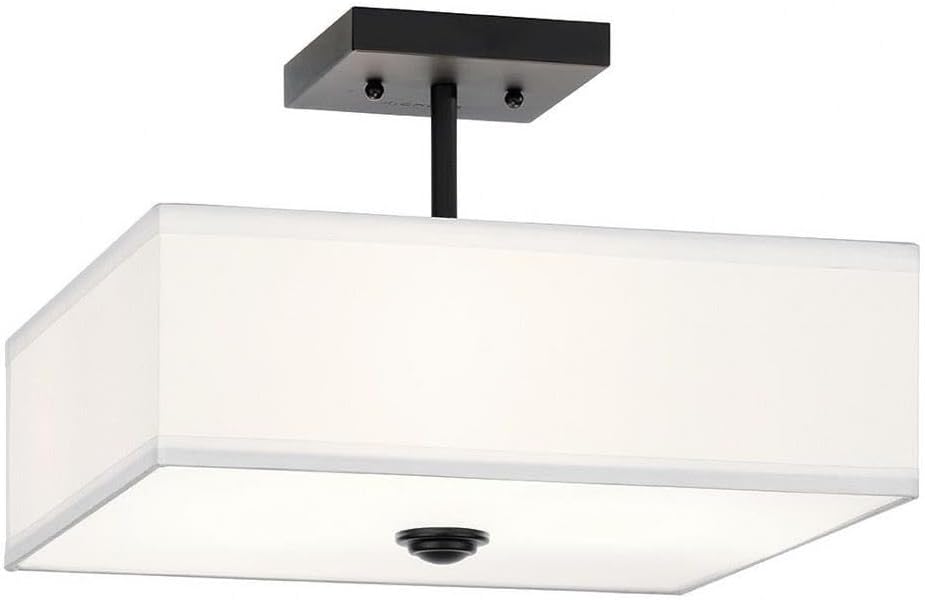 Kichler, Shailene 14' 3 Light Square Semi Flush with Satin Etched White Diffuser and White Microfiber Shade in Black, 43691BK