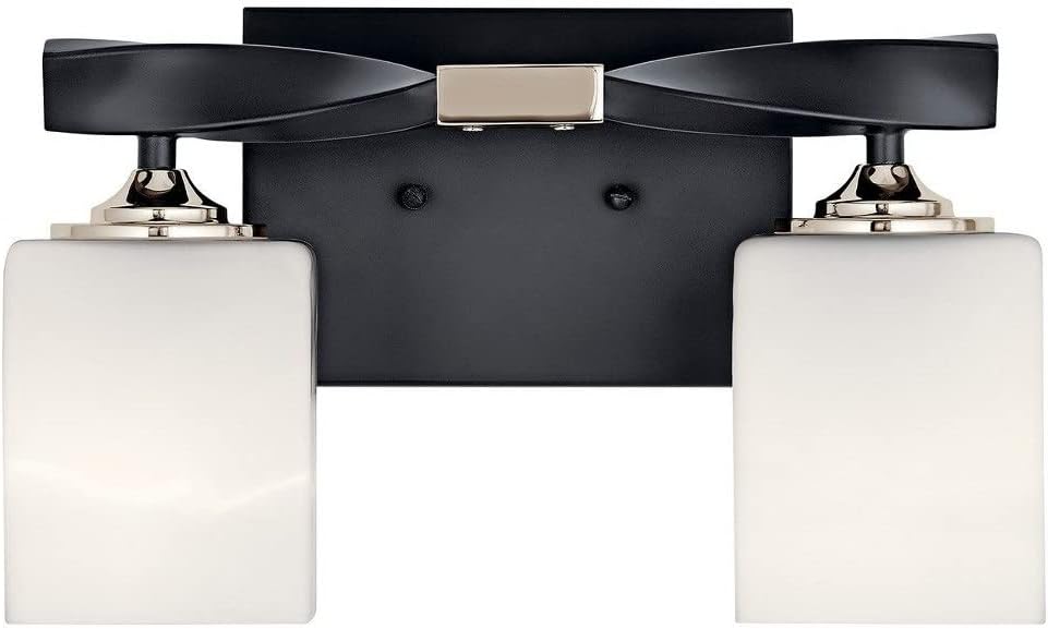 Kichler Marette 13.5' 2 Light Vanity Light with Satin Etched Cased Opal Glass in Black