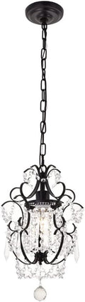 Modern Crystal Chandelier Rustic Vintage Wrought Iron K9 Raindrop Pendant Light Adjustable Chain Ceiling Hanging Lighting Fixture for Entry Hallway Cloakroom Restaurant Bathroom Foy T-256(Black)