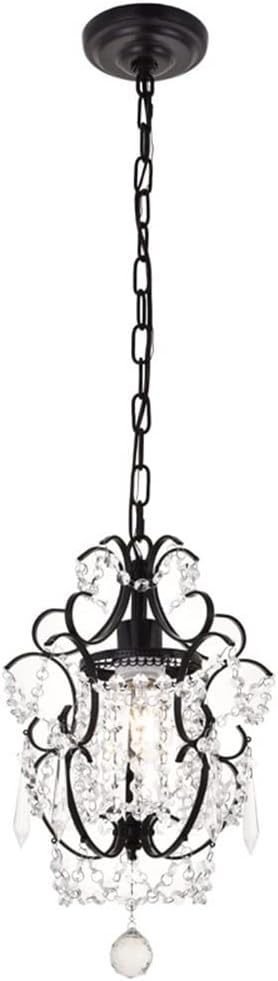 KISAD Rustic Vintage Crystal Chandelier Wrought Iron K9 Raindrop Pendant Light Adjustable Chain Ceiling Hanging Lighting Fixture for Entry Hallway Cloakroom Restaurant Bathroom Foyer (Color : Black)