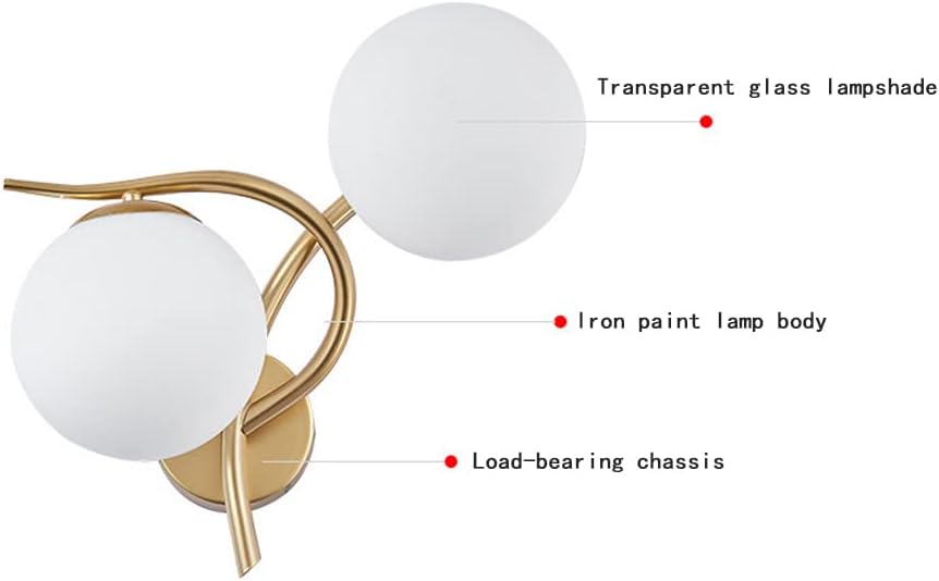 European Modern Wall Lamp Wrought Iron Glass Wall Lamp, Bedroom Bedside Wall Lamp, Suitable for Bedroom Bathroom Living Room Dressing Table Corridor,Gold 2pcs