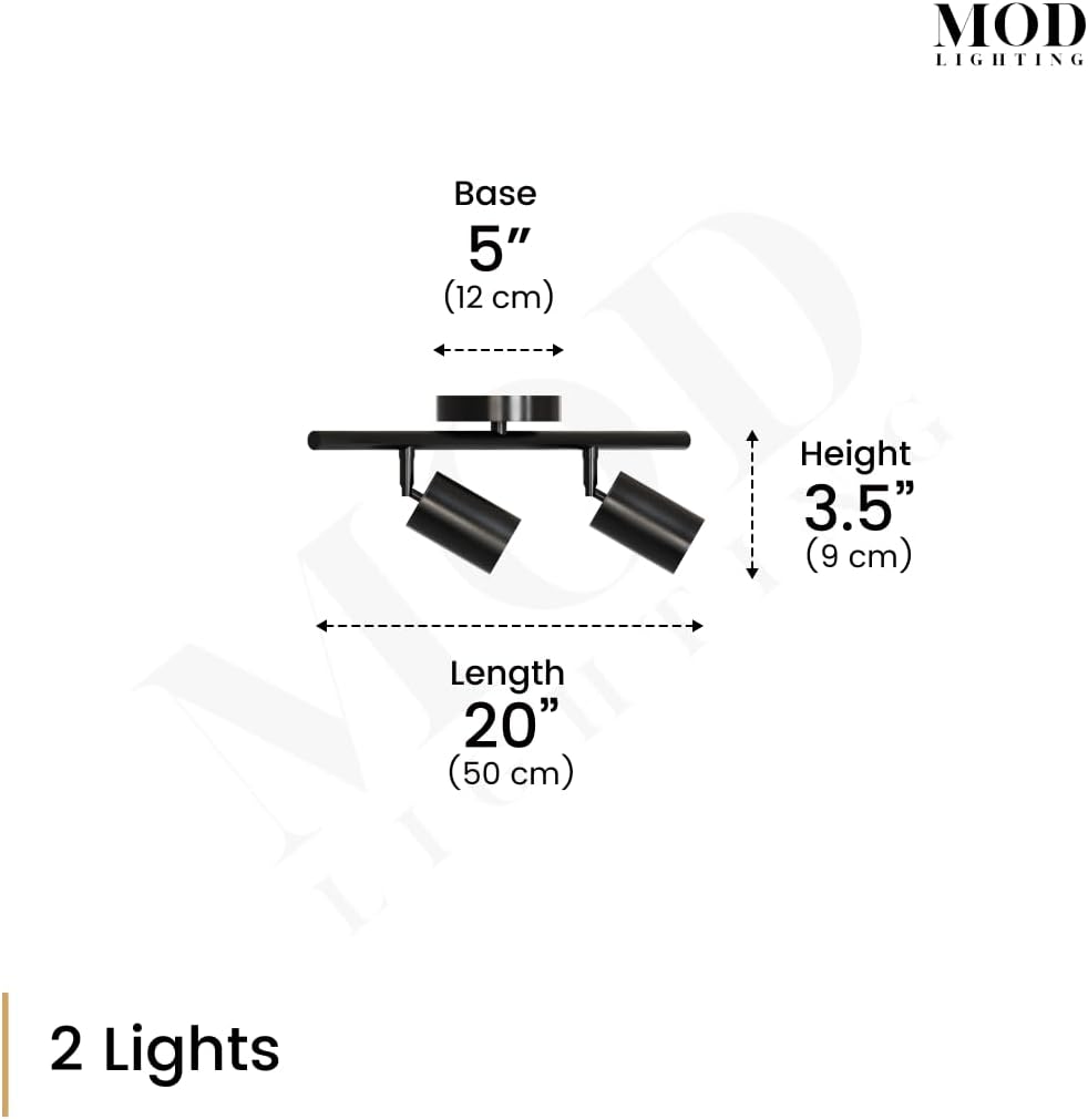 MOD LIGHTING Harris | Modern Track Lights LED, Indoor Ceiling Light Fixture for Living Room, Kitchen Island Ceiling Lighting, Solid Brass Light Fixture (Βlack | Warm White | 2 Lights)
