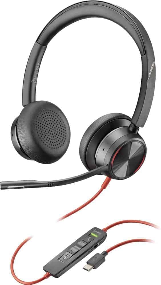 Plantronics Poly - Blackwire 8225 Wired Headset with Boom Mic Dual-Ear (Stereo) Computer Headset - USB-C to Connect to Your PC/Mac - Active Noise Canceling-Works with Teams (Certified), Zoom &More