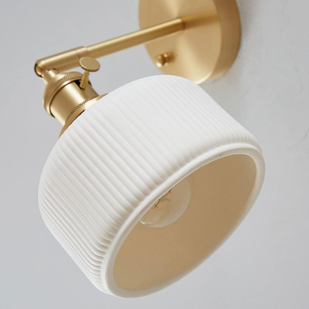 Adjustable Wall Mount Light White Ceramic Shade Brass Wall Sconce, Copper Wall Lighting Fixture Set of 2, Modern Wall Lamps Indoor Wall Wash Lights for Bedroom Bedside