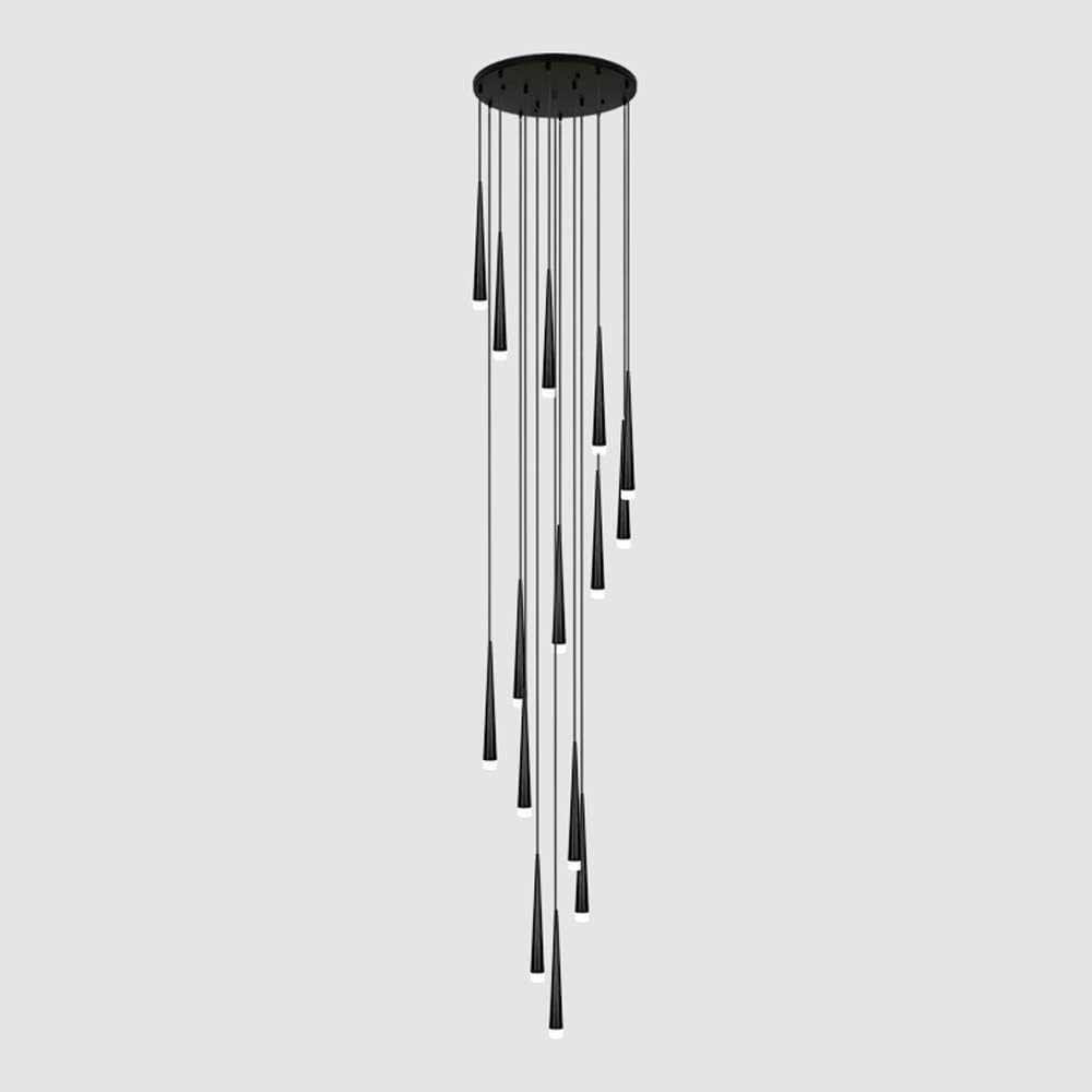 15 Lamps Long Villa Stair Chandeliers Modern Led Light Black Wrought Iron Ceiling Light Fixture for Living Room Dining Room Bedroom Corridor Bar Kitchen Bathroom (Size/Black/15Heads60*300Cm