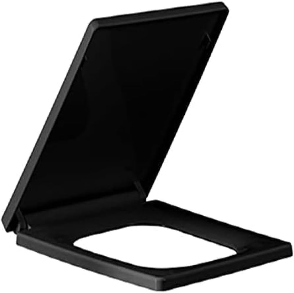 Wttfc Soft Close Toilet Seat,Black Toilet Seats with Adjustable Hinge,Toilet Lid Loo Cover for Family Bathroom with Assemble Fixtures,UF Material,Various Shapes,Square