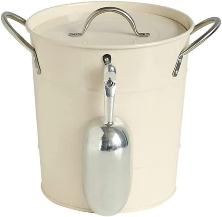 Ice Bucket Double Ice Bucket with Lid Ice Buckets Wrought Iron Champagne Bucket Beer Bucket with Handle and Ice Shovel Beverage Ice Tubs(Color:Beige)