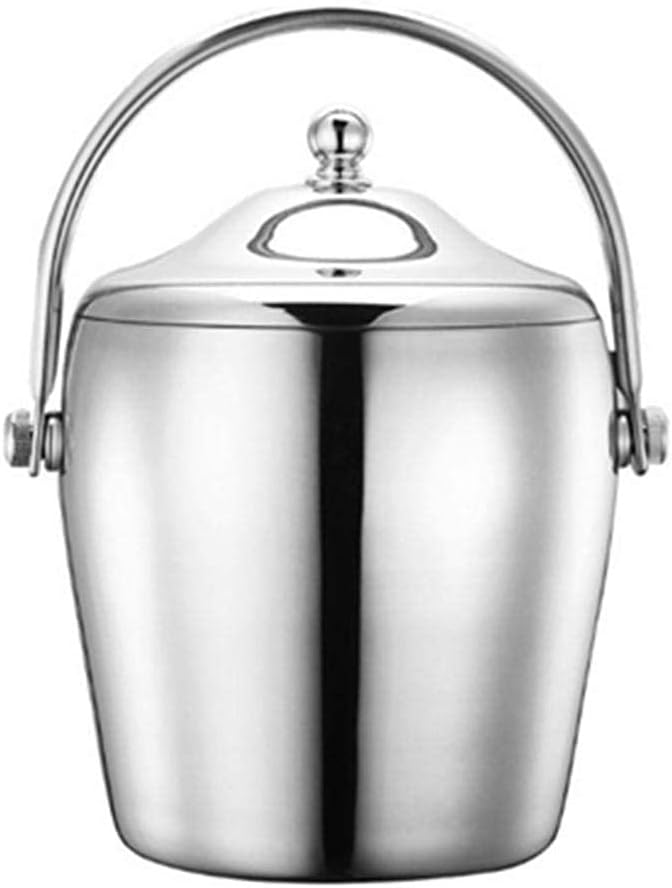 1.2/2L Stainless Steel Ice Bucket Portable 6-Hour Double-Layer Insulated Freezer with Lid for Parties Barbecues Buffets