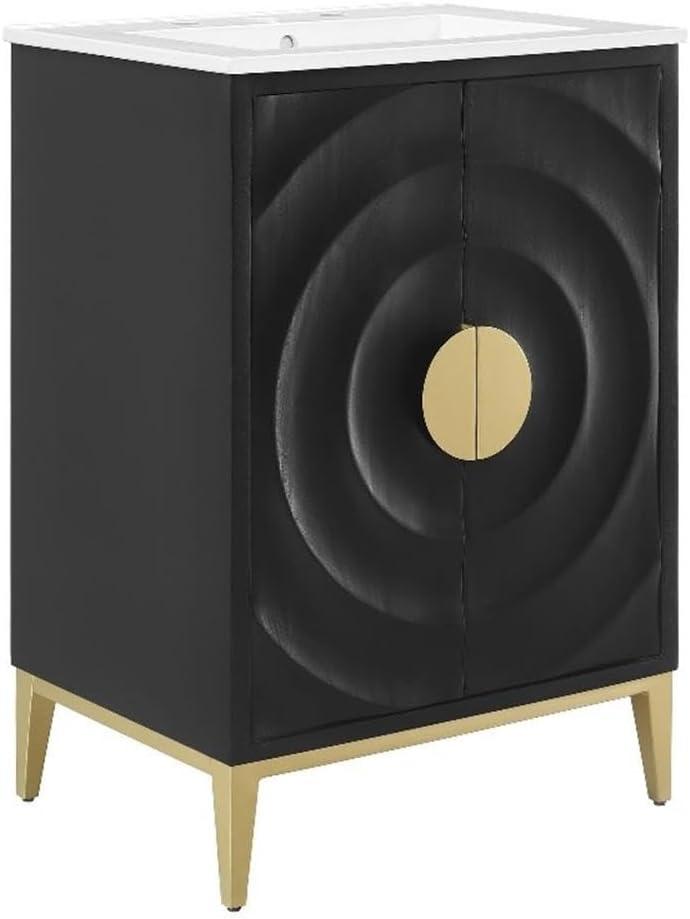 Modway Beau 24 Inch Wood Bathroom Vanity Cabinet in White Black