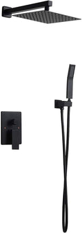shower head -PE Shower System,Matte Black Wall Mounted Rain Shower Set 10' Square Shower Head Handheld Shower Modern Dual Function Shower Fixture for Bathroom, Solid Brass with Rough-in Valve Body