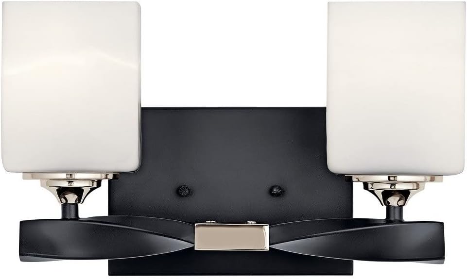 Kichler Marette 13.5' 2 Light Vanity Light with Satin Etched Cased Opal Glass in Black