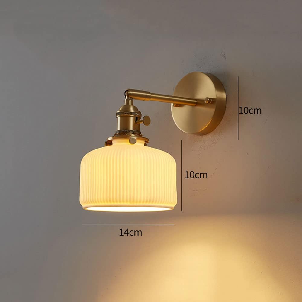 Adjustable Wall Mount Light White Ceramic Shade Brass Wall Sconce, Copper Wall Lighting Fixture Set of 2, Modern Wall Lamps Indoor Wall Wash Lights for Bedroom Bedside