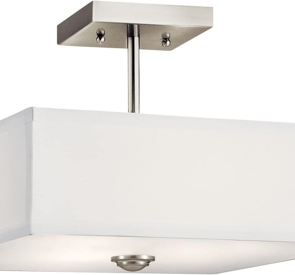 Kichler, Shailene 14' 3 Light Square Semi Flush with Satin Etched White Diffuser and White Microfiber Shade in Black, 43691BK