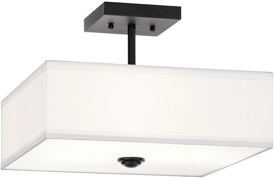 Kichler, Shailene 14' 3 Light Square Semi Flush with Satin Etched White Diffuser and White Microfiber Shade in Black, 43691BK