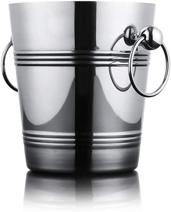 Ice Bucket,Ice Bucket with Lid and Ice Tongs,European-Style Creative Portable Silver Ear Barrel, Red Wine Champagne Ice Bar Home Xiaoice Bucket, Stainless Steel Silver 3L5L