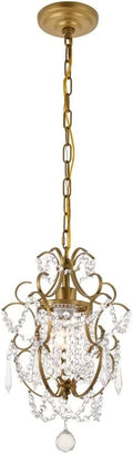 Modern Crystal Chandelier Rustic Vintage Wrought Iron K9 Raindrop Pendant Light Adjustable Chain Ceiling Hanging Lighting Fixture for Entry Hallway Cloakroom Restaurant Bathroom Foy T-256(Gold)