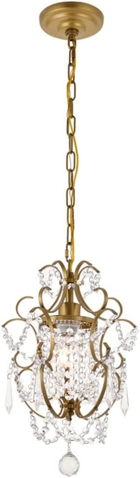 Modern Crystal Chandelier Rustic Vintage Wrought Iron K9 Raindrop Pendant Light Adjustable Chain Ceiling Hanging Lighting Fixture for Entry Hallway Cloakroom Restaurant Bathroom Foy T-256(Gold)