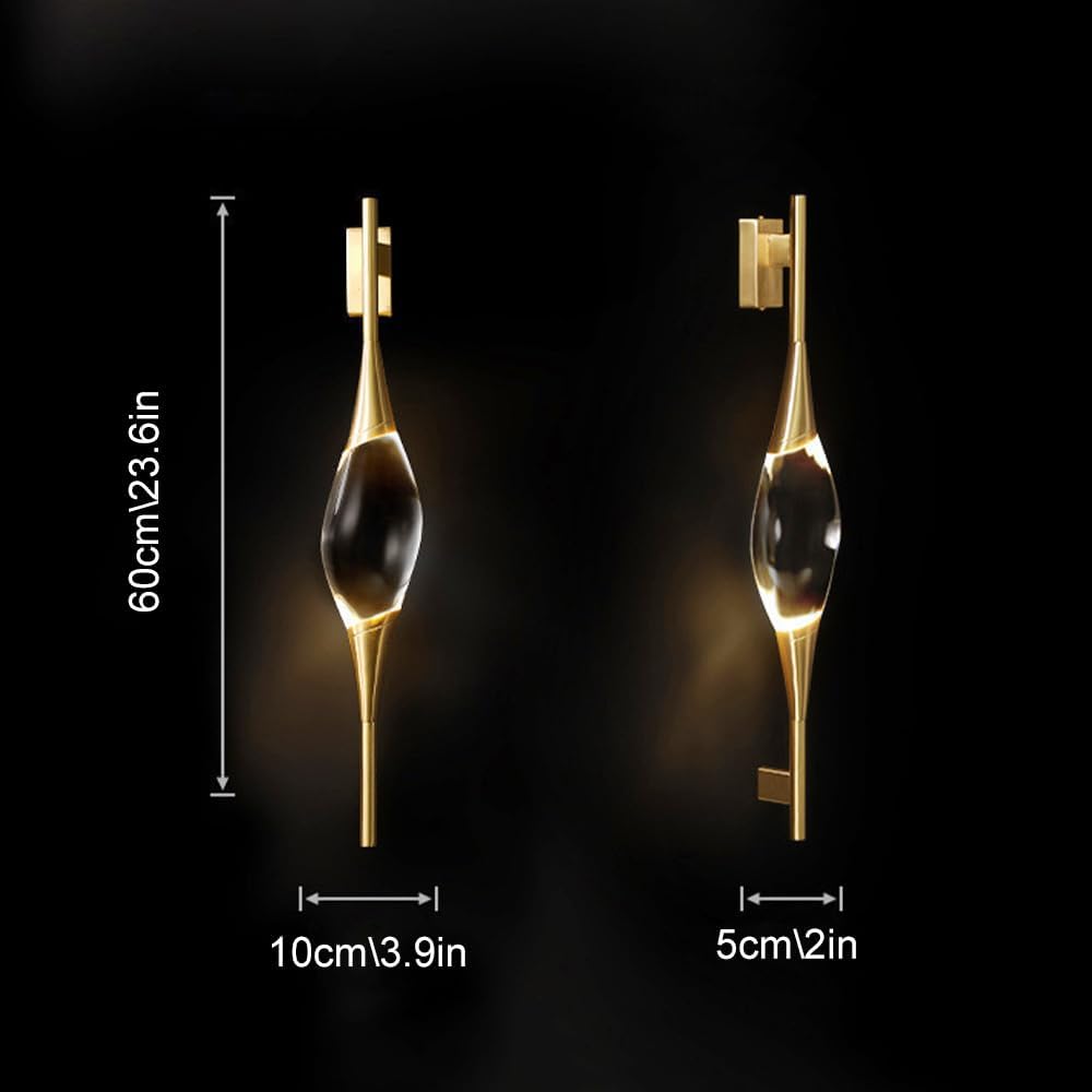 Crystal Wall Sconce Set of 2 Brass Wall Light Fixture Modern Teardrop Sconces Wall Lighting Elegant Wall Mounted Lamp 5W 3000K Vanity Wall Lights for Bedroom Living Room Hallway