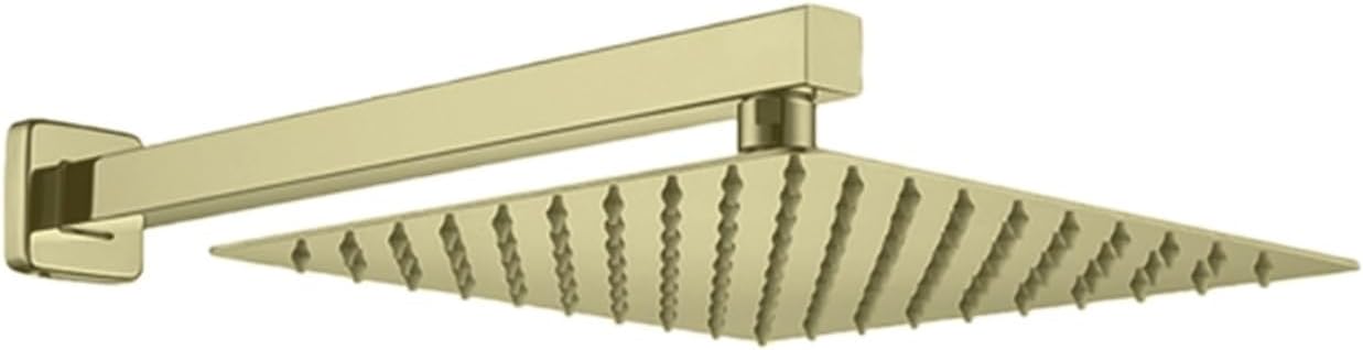 Square Wall Mounted Top Overhead Shower Bathroom Fixture Set Stainless Steel 8/10/11 Inch with Shower Arm Chrome Matt Black(Gold 12 inch)