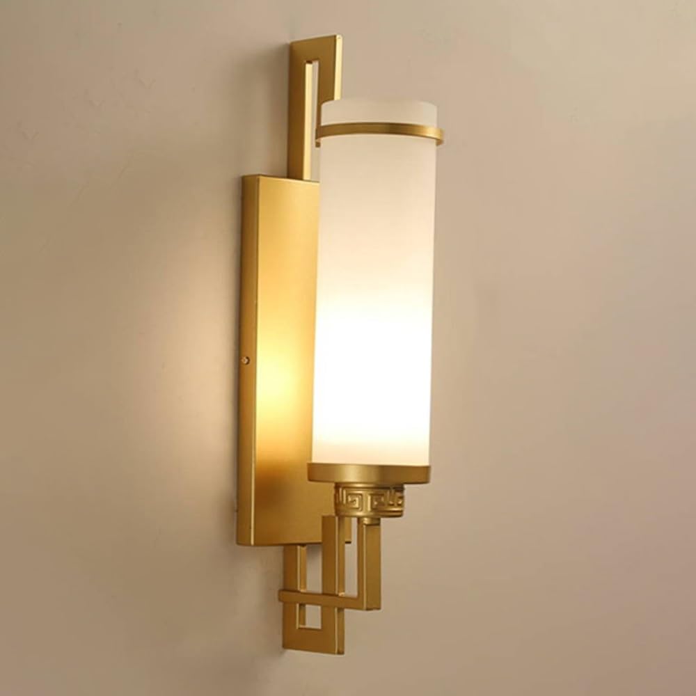 Antique Wrought Iron Wall Sconce with Cylinder Glass Shade, E27 Hardwired Fixture for Bedroom, Bathroom, and Entryway - T-155 Gold