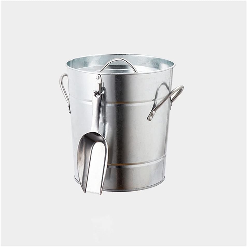 Ice Bucket Ice Bucket Cooler Wrought Iron Bar Beer Champagne Ice Bucket with Lid Small Ice Bucket White Blue Red Aluminum Color with Ice Shovel Ice Buckets for Cocktail Bar (Color : Silver)