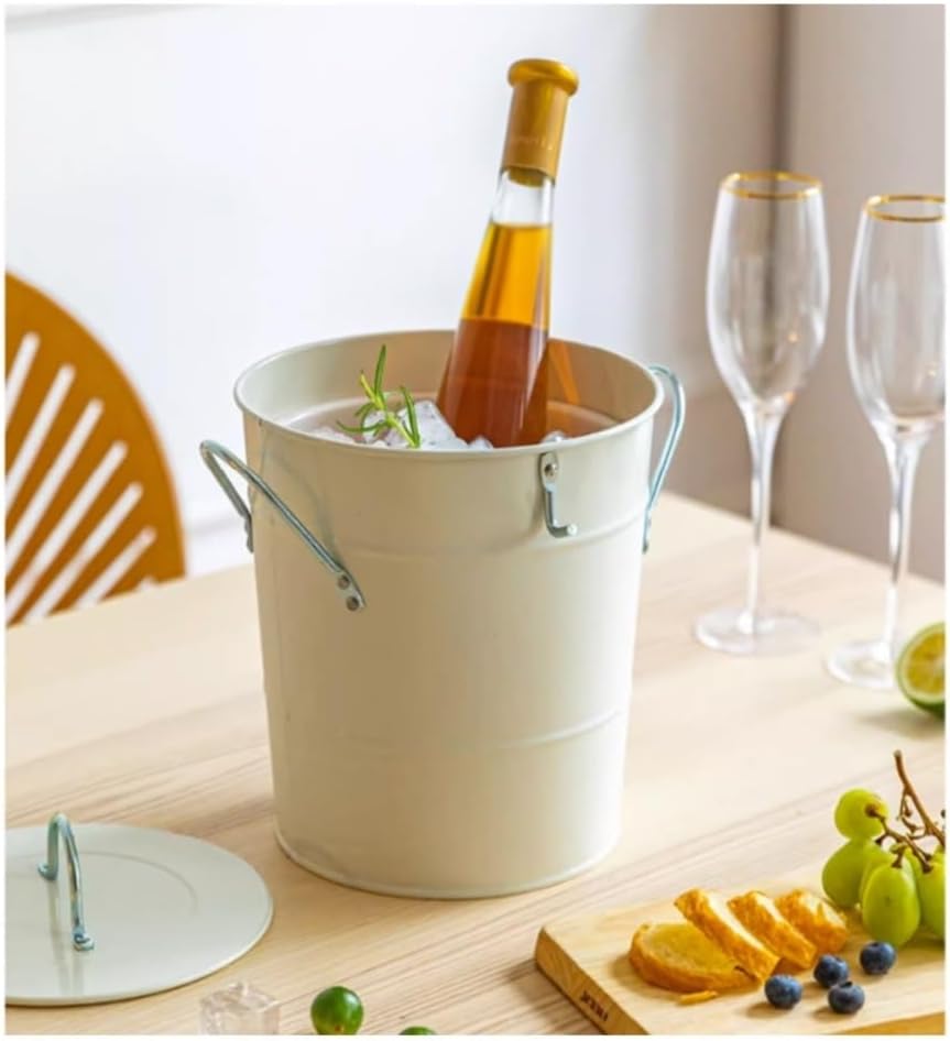 Ice Bucket 3.5 Liter Double Wall Ice Bucket Insulated Ice Buckets with Lid and Scoop Thickened metal Ice Buckets, Party Beverage Tub for Home Kitchen Parties Cocktail Bar(White)