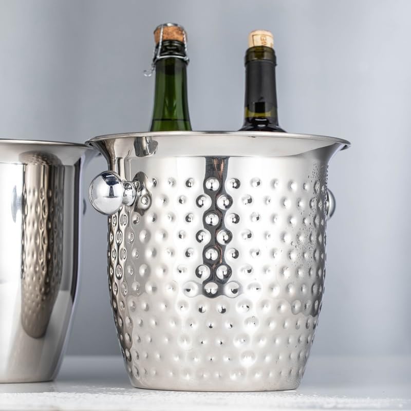 Ice Bucket Ice Bucket for Freezer Stainless Steel Ice Bucket Large Champagne Basin, Double Handle Red Wine Ice Bucket, Home Ice Bucket Cocktail Bucket Ice Buckets Party Cooler Drink Cooler(B)