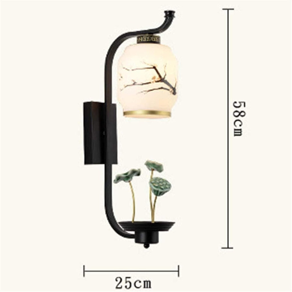 Modern Chinese Style Ceramic Lotus Simply Decorated Bedroom Bedside Lamp Wall Lamp Indoor Toilet Black Wrought Iron Fixtures Glass Lampshade 1 Light Source Aisle Stairs Corridor Wall Lamp 58 * 25c
