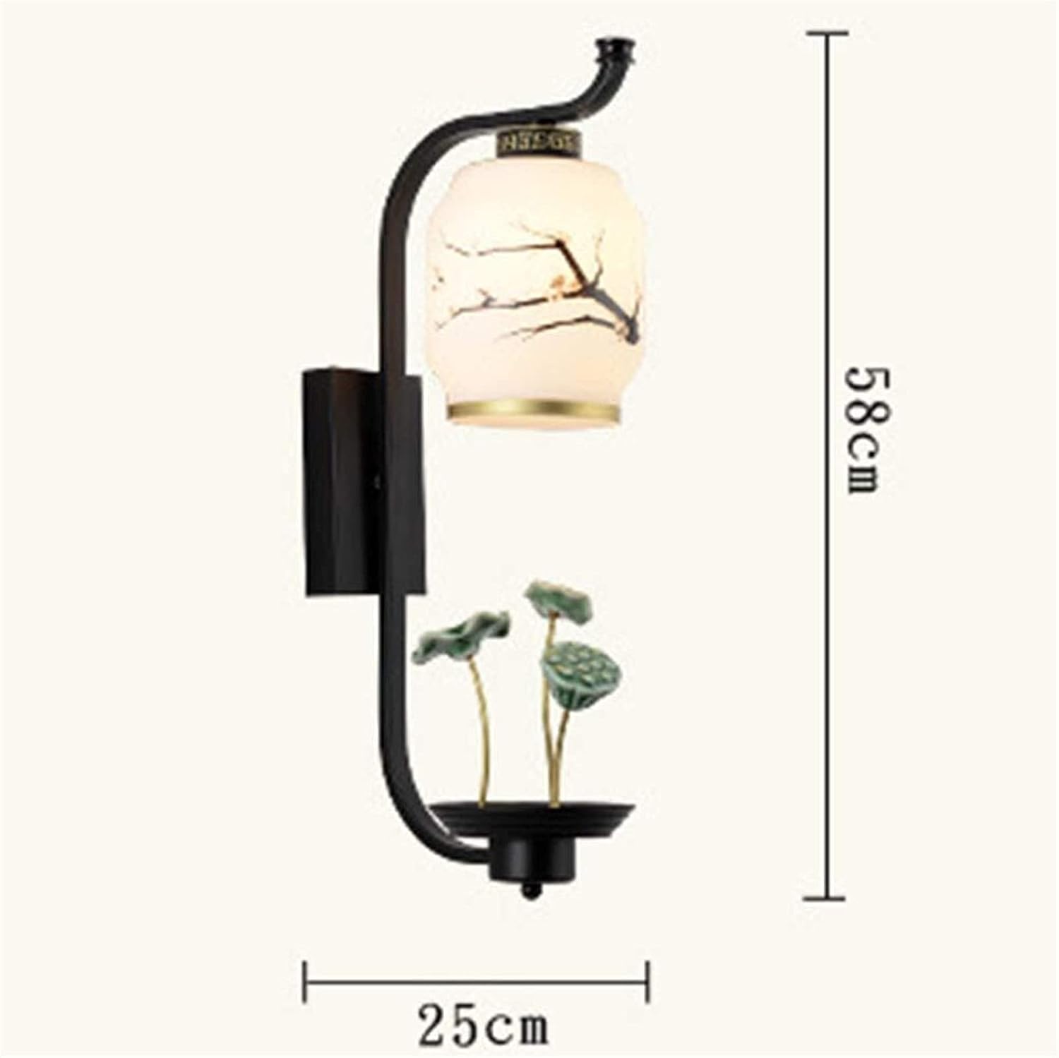 Modern Chinese Style Ceramic Lotus Simply Decorated Bedroom Bedside Lamp Wall Lamp Indoor Toilet Black Wrought Iron Fixtures Glass Lampshade 1 Light Source Aisle Stairs Corridor Wall Lamp 58 * 25c